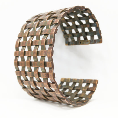 Sarah Cavender Metalworks Woven Wide Cuff Bracelet, Hand-made Metal Work Design, Vintage Jewelry