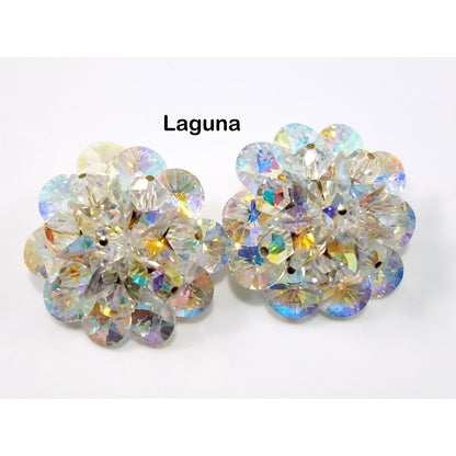 Laguna Aurora Borealis Crystal Earrings, 1950s Clip On Vintage Jewelry
