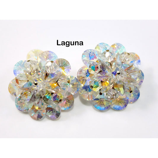 Laguna Aurora Borealis Crystal Earrings, 1950s Clip On Vintage Jewelry