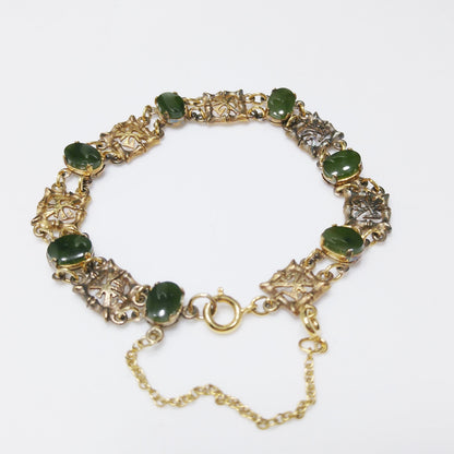 Wells Sterling Chrysoprase Gemstone Bracelet, Mid Century Vintage Asian Bracelet