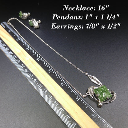 Sorrento Sterling Green Gemstone Necklace Screw Back Earrings Set,