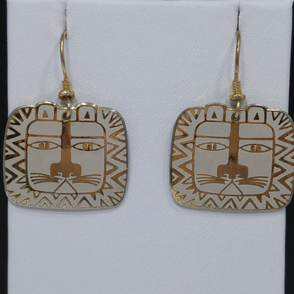 Vintage Laurel Burch "Cat Spirit" Earrings, Cream White Enamel, Gold Plated