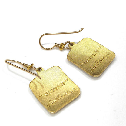 Vintage Laurel Burch "Rhythm" Earrings, Gold Plated, Brown Enamel