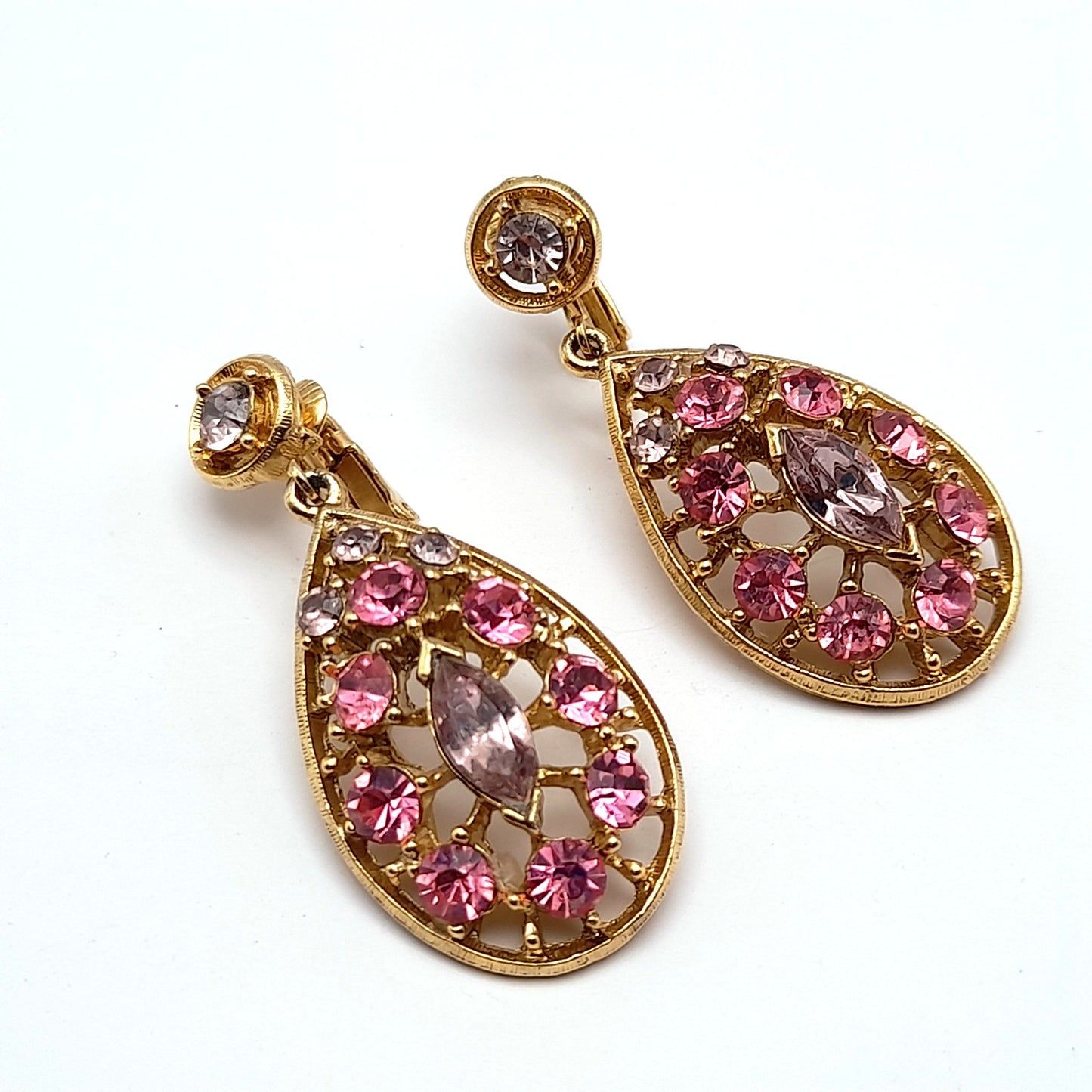 Vintage Pink & Lavender Rhinestone Dangle Earrings