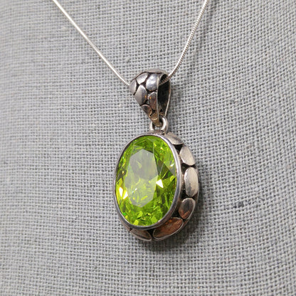 Peridot CZ Silver Necklace & Earrings Set, Italy Snake Chain, 1990s Vintage Jewelry