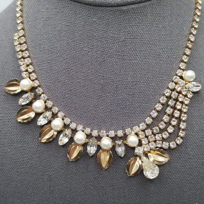 Unique Vintage Wedding Necklace, Unsymmetrical Choker, Gold Plated, 1960s Vintage Jewelry