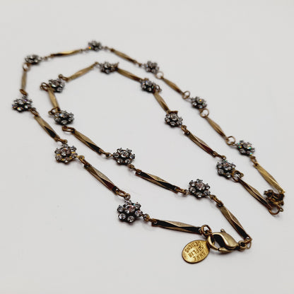 Anne Koplik Designs Necklace – Clear Rhinestone Floral Clusters, Signed Vintage