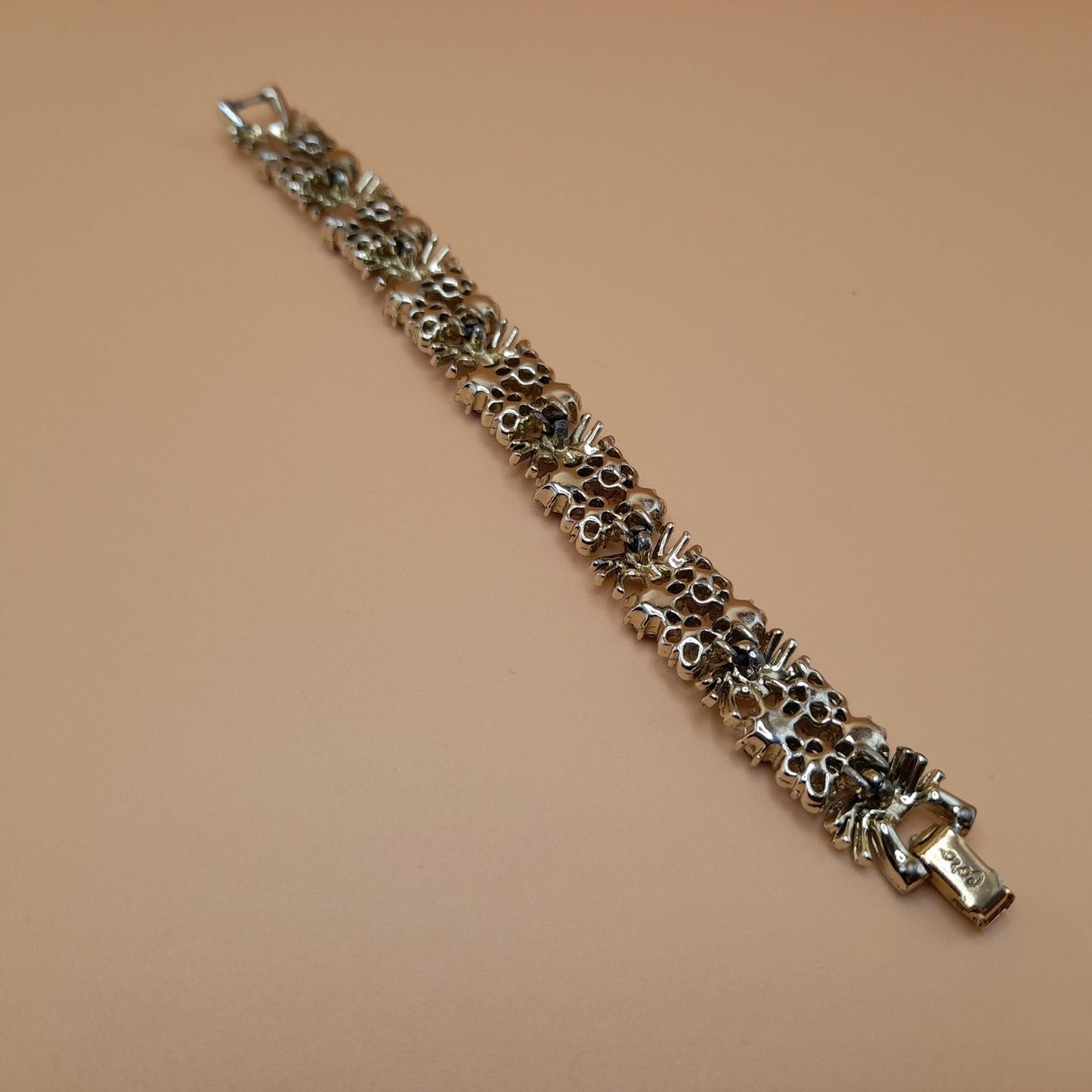 Vintage Coro Red Rhinestone Bracelet, Aurora Borealis, 1950s, 6 1/4 In