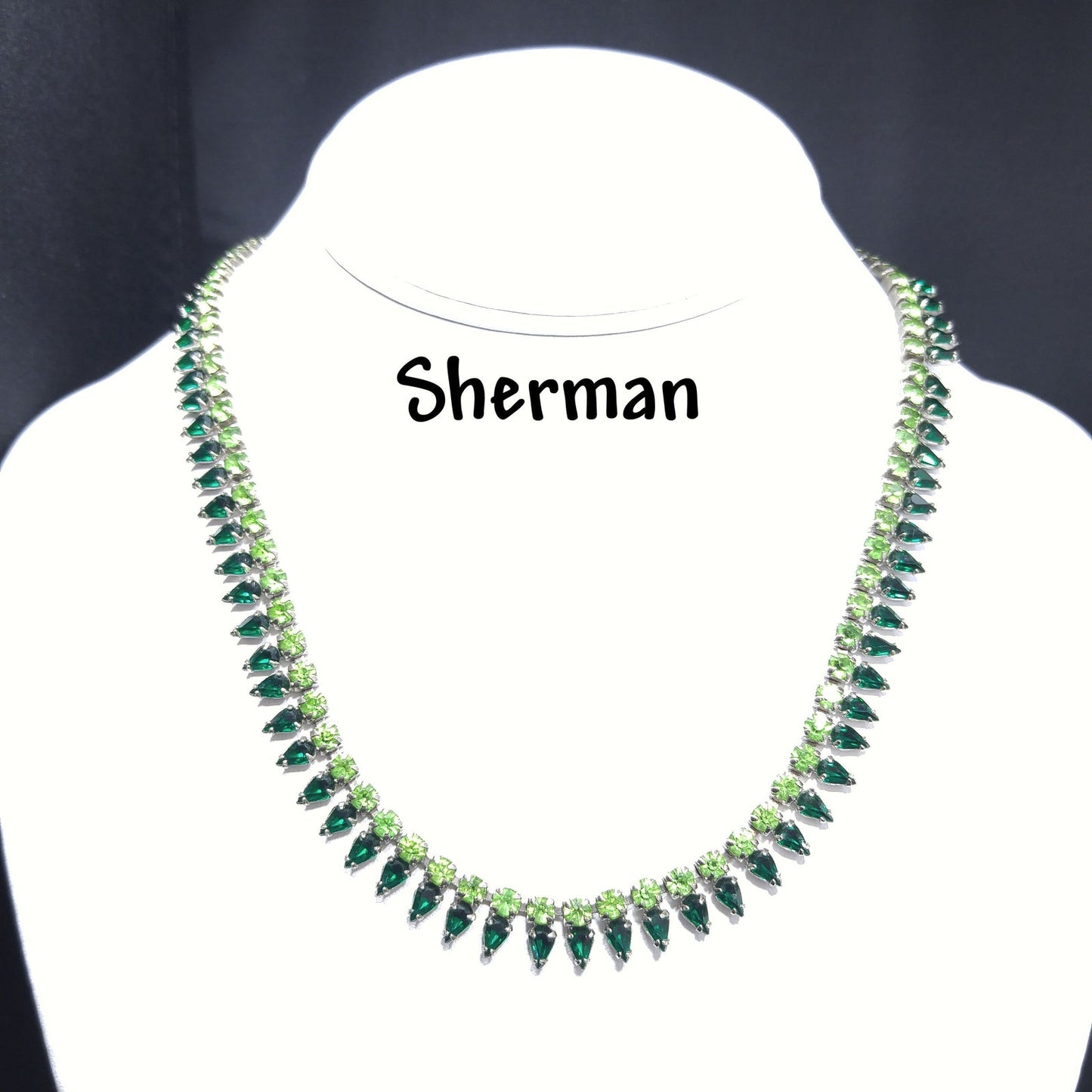 Sherman 1950s Green Rhinestone Choker Necklace | Emerald & Peridot Vintage Aurora Glass | Mid-Century Uranium Glass Jewelry
