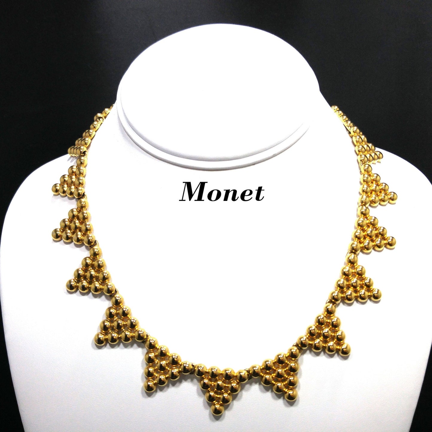 Monet Mid-century Triangle Balls Choker Necklace, Gold Plated, 1950s Vintage Jewelry