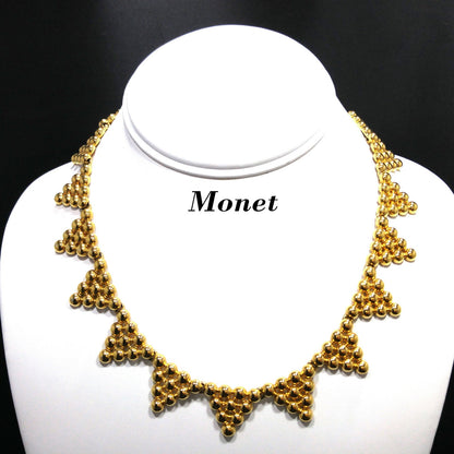 Monet Mid-century Triangle Balls Choker Necklace, Gold Plated, 1950s Vintage Jewelry