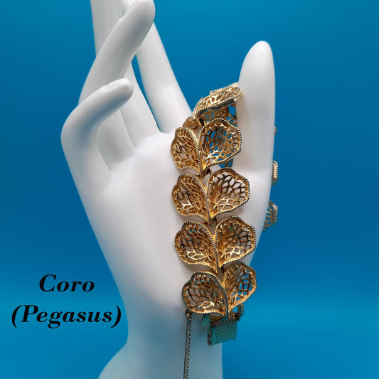 Coro Pegasus Filigree Bracelet, Wide Gold Plated, Safety Chain, 1950s Vintage Jewelry