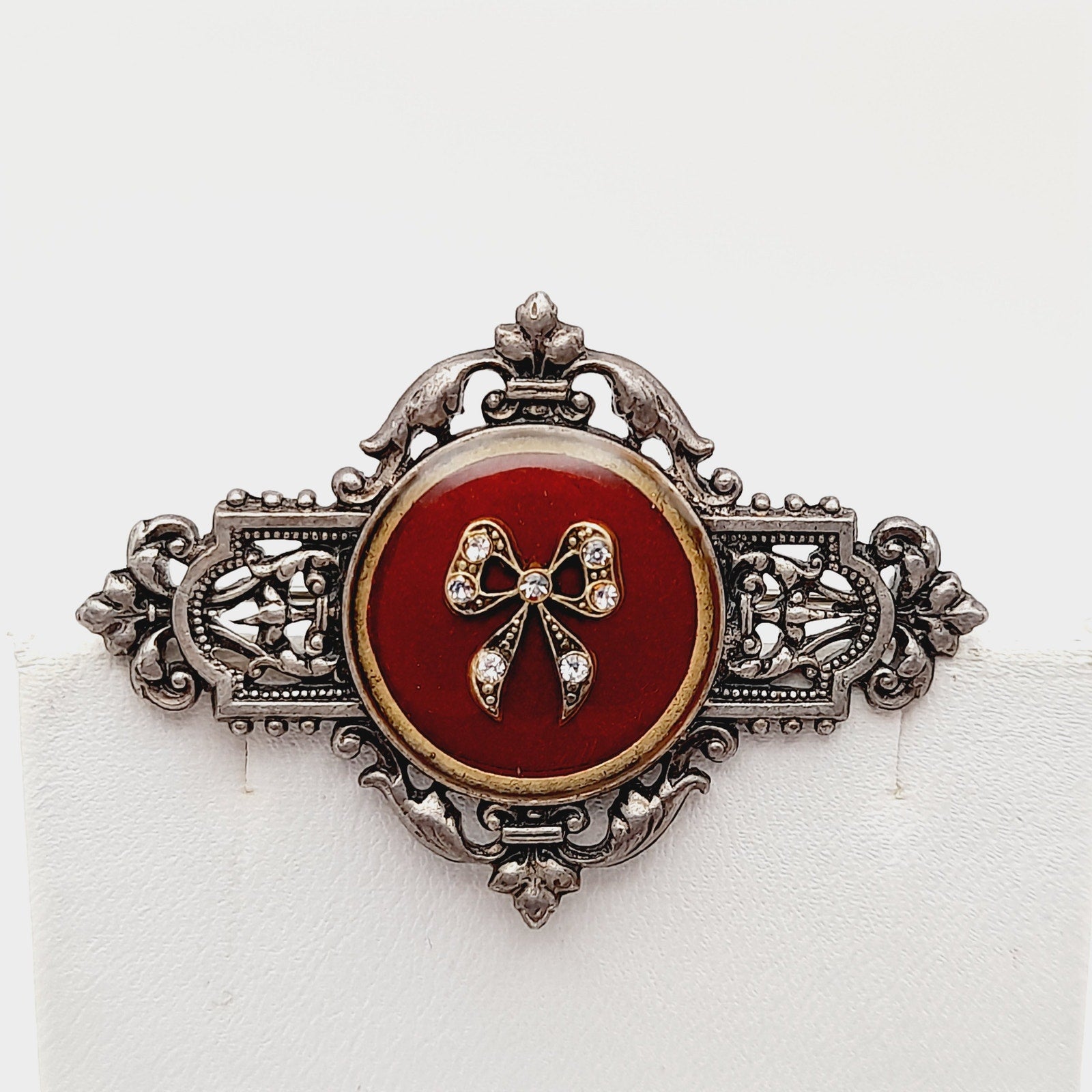 Vintage Catherine Popesco Art Deco Red Enamel Silver Plated