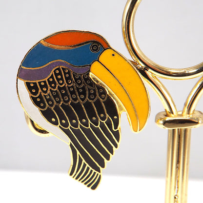Laurel Burch Toucan Brooch, Gold Plated Cloisonne & Enamel, 1980 Vintage Jewelry