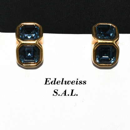 Edelweiss S.A.L. Swarovski Blue Clip Earrings, Gold Plated,  Vintage Jewelry