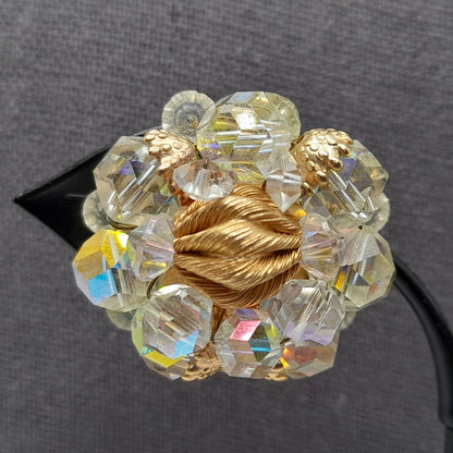 Vintage Crystal Necklace Earrings Set, 1960s, Gold Plated Beads, AB Crystal Beads, 28"