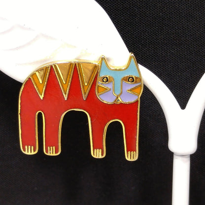 Vintage Laurel Burch Red Cat Post Earrings, Gold Plated Enamel