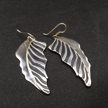 Laurel Burch Long Palm Leaf Earrings, Rhodium Plated, 1980s Vintage Jewelry