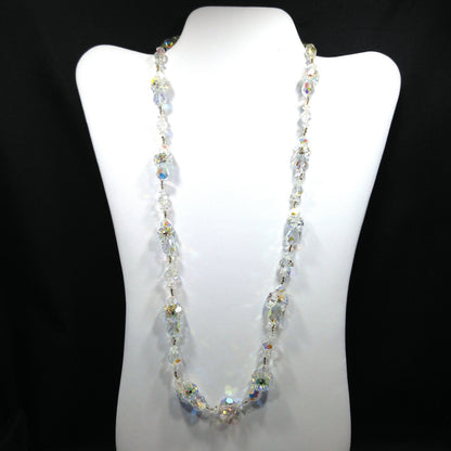 Vendome Flower Margarita Beaded Necklace, Aurora Borealis Clear Crystal Beads, 1960s Vintage Jewelry