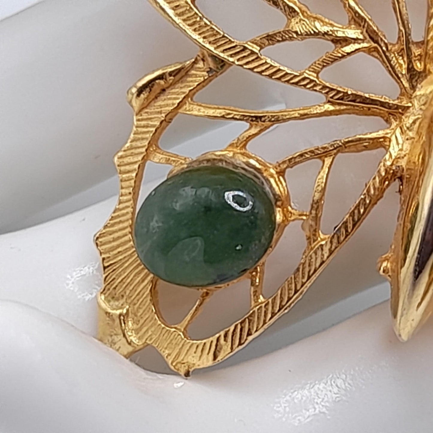 Vintage Hobe’ Gold Butterfly Brooch with Green Gemstones – 1960s Jewelry