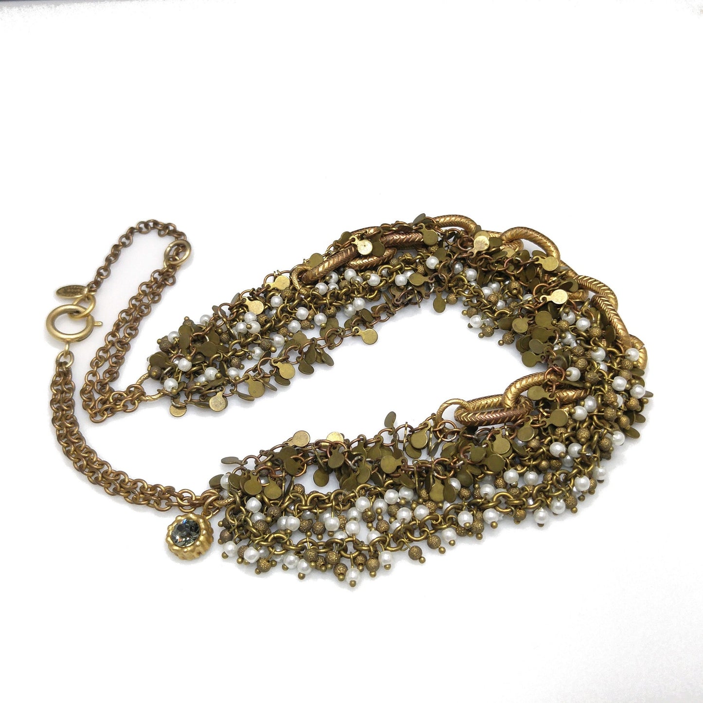 Catherine Popesco France Multi-Strand Necklace Faux Pearls & Crystal 1990s