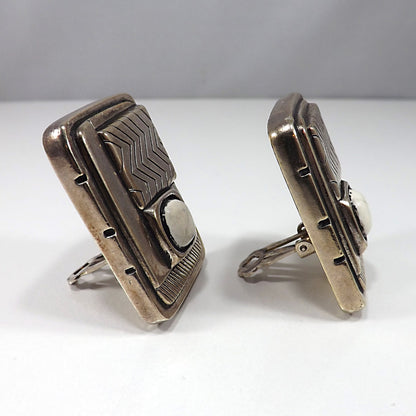Laurel Burch Silver Clip Earrings White Magnesite Stone Vintage 1980s Rare