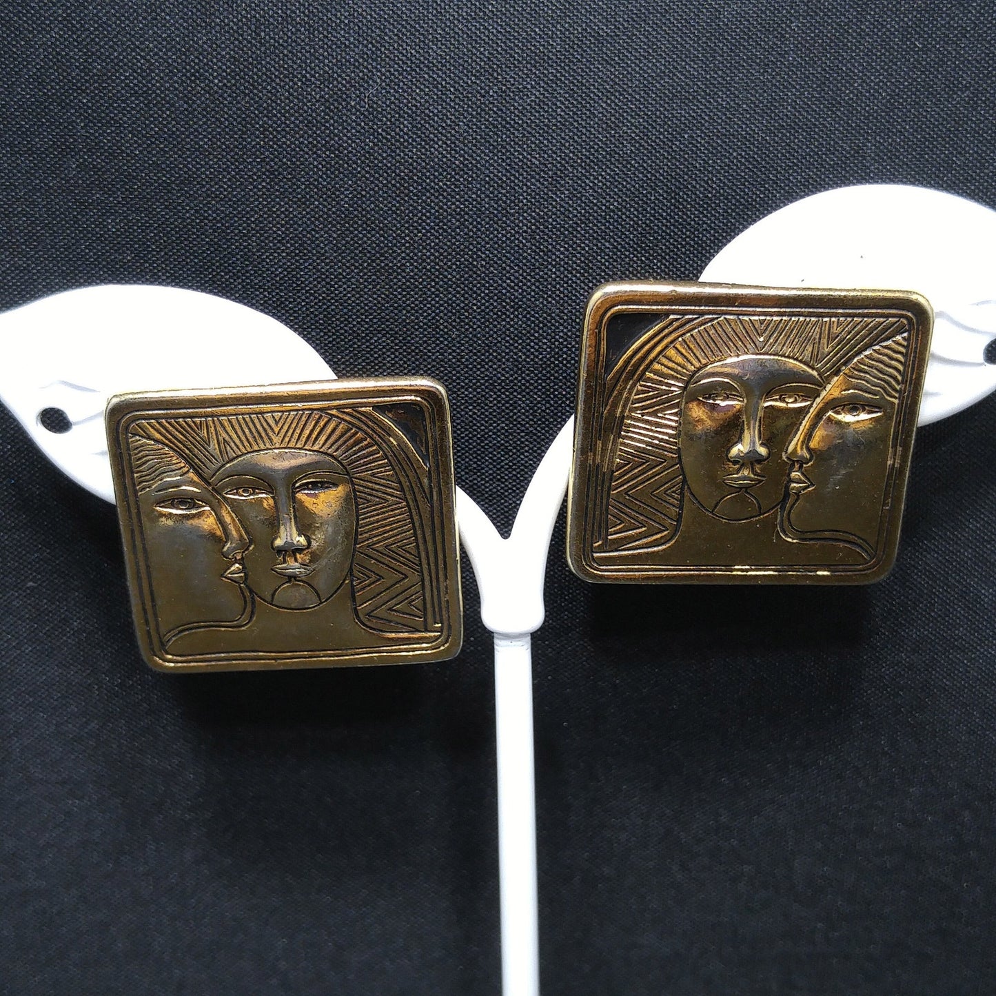 Laurel Burch Ancient Ancestors Post Earrings, Gold Plated, 1980s Vintage Jewelry