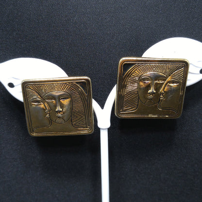 Laurel Burch Ancient Ancestors Post Earrings, Gold Plated, 1980s Vintage Jewelry