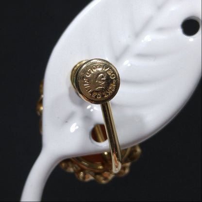 CM Carved Cameo Shell Earrings, Gold Filled, 1940s Vintage Jewelry
