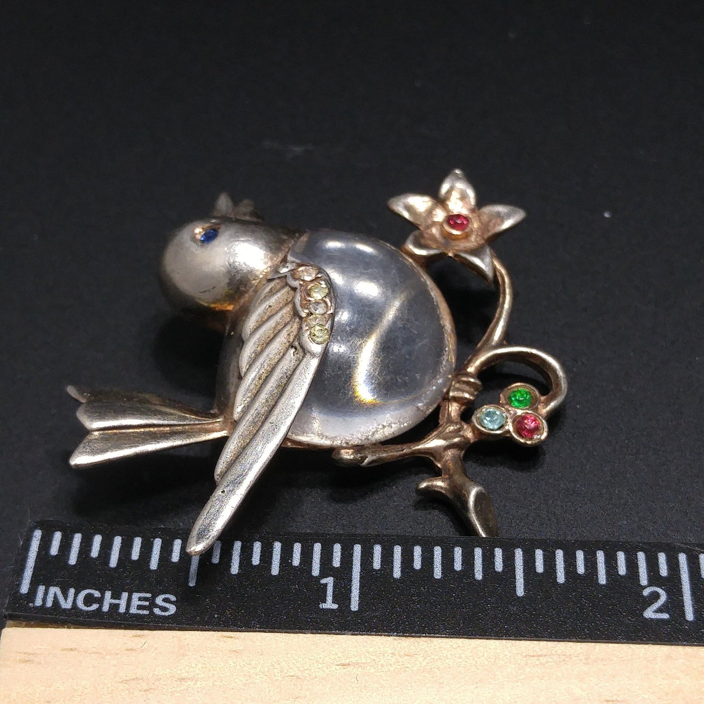Sterling Silver Clear Lucite Bird Brooch, Jelly Belly Pin, 1940s Vintage Jewelry