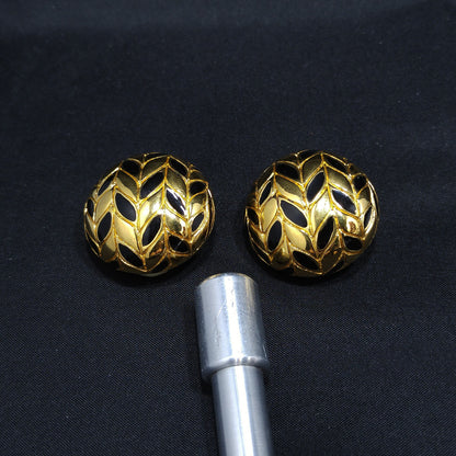 Ciner Gold & Black Clip Earrings, Gold Plated, Black Enamel, 1980s Vintage Jewelry