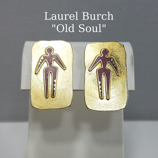 Vintage Laurel Burch "Old Soul" Clip Earrings, Gold Plated, 1980 Vintage Jewelry