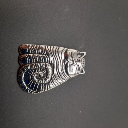 Laurel Burch Shambala Cat Brooch, Rhodium Plated, 1980s Vintage Jewelry