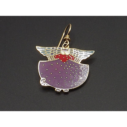 Laurel Burch "Angelicat" Earrings, Gold Plated Cloisonne & Enamel, Cat Lovers Earrings, 1980s Vintage Jewelry
