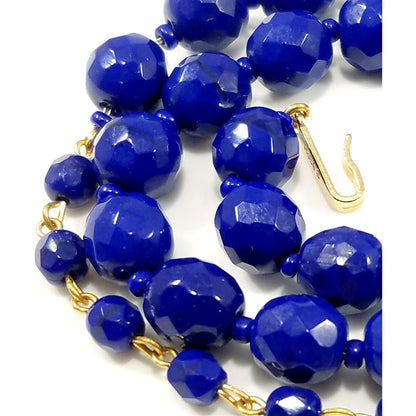 Hobe' Cobalt Blue Beaded Necklace, Strung on Chain, 1950s Vintage Jewelry