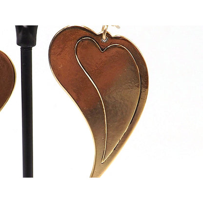 Laurel Burch Large Heart Earrings, Gold Plated, 1980s Vintage Jewelry
