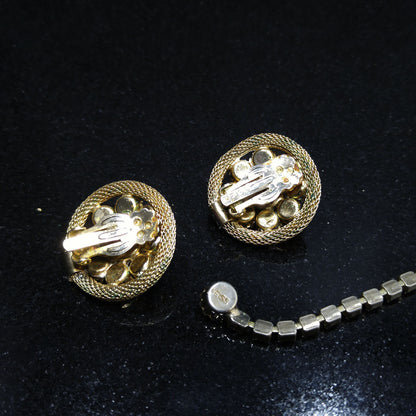 Weiss 1950s Gold Mesh Necklace & Earrings Set – Pink and Lavender Rhinestones
