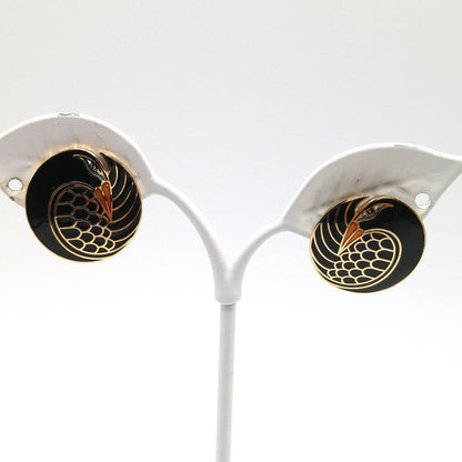 Laurel Burch "Mynah Bird" Black Clip Earrings, Gold Plated, 1980s Vintage