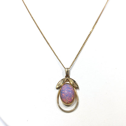 Van Dell Faux Opal Necklace Screw Back Earrings Set, 12K Gold Filled, 1950s Vintage Jewelry