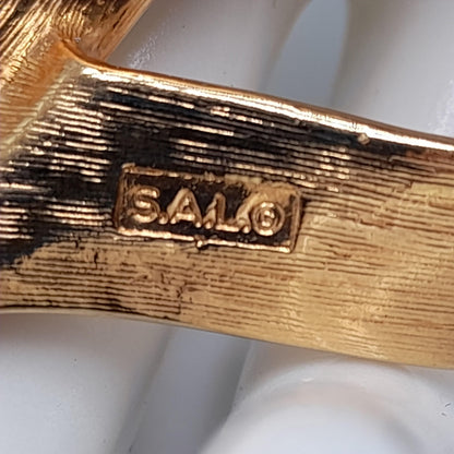 Swarovski Baguette Rhinestone Brooch, Signed S. A. L., Gold Plated, 1960s Vintage Jewelry