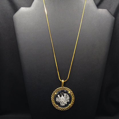 Vintage Crown Trifari Zodiac "Cancer" Necklace, Glass Intaglio Crab, Gold Plated, 1960s Vintage Jewelry