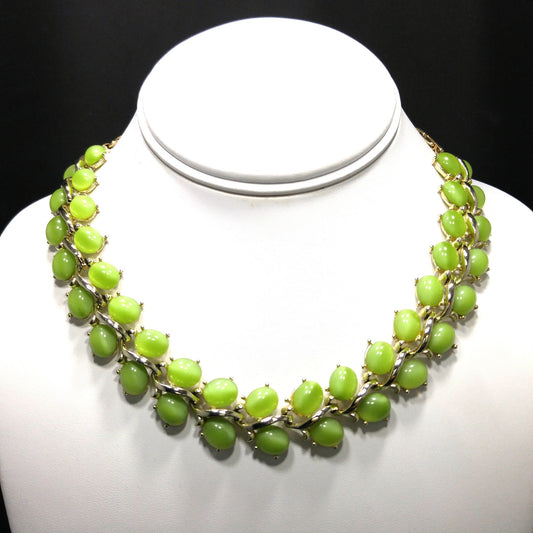 Light Green Lucite Choker Necklace, Gold Tone, 1950s Vintage Jewelry