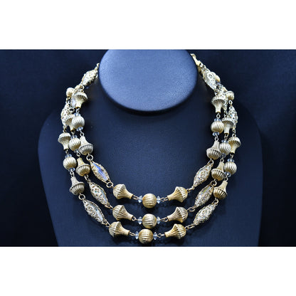Vendome Gold Tone Crystal Beaded Necklace, 3 Strands, 1950s Vintage
