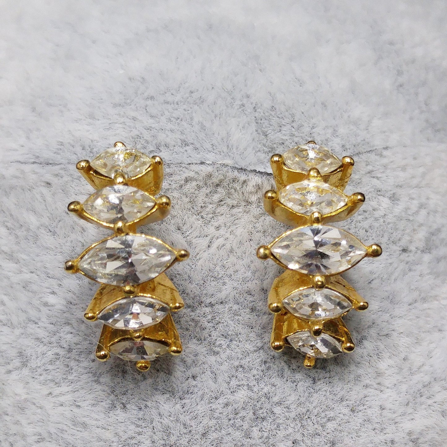 Christian Dior Half Hoop Marquise Cut Rhinestone Clip Earrings, 1970s Vintage Jewelry