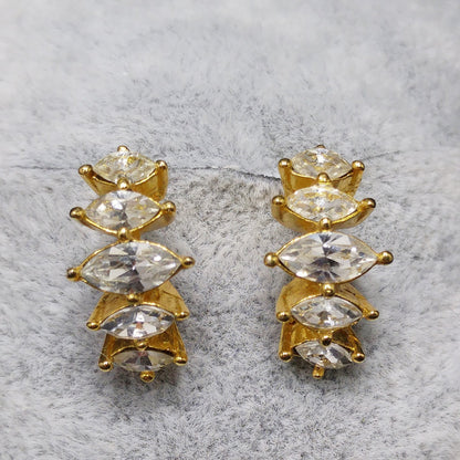 Christian Dior Half Hoop Marquise Cut Rhinestone Clip Earrings, 1970s Vintage Jewelry