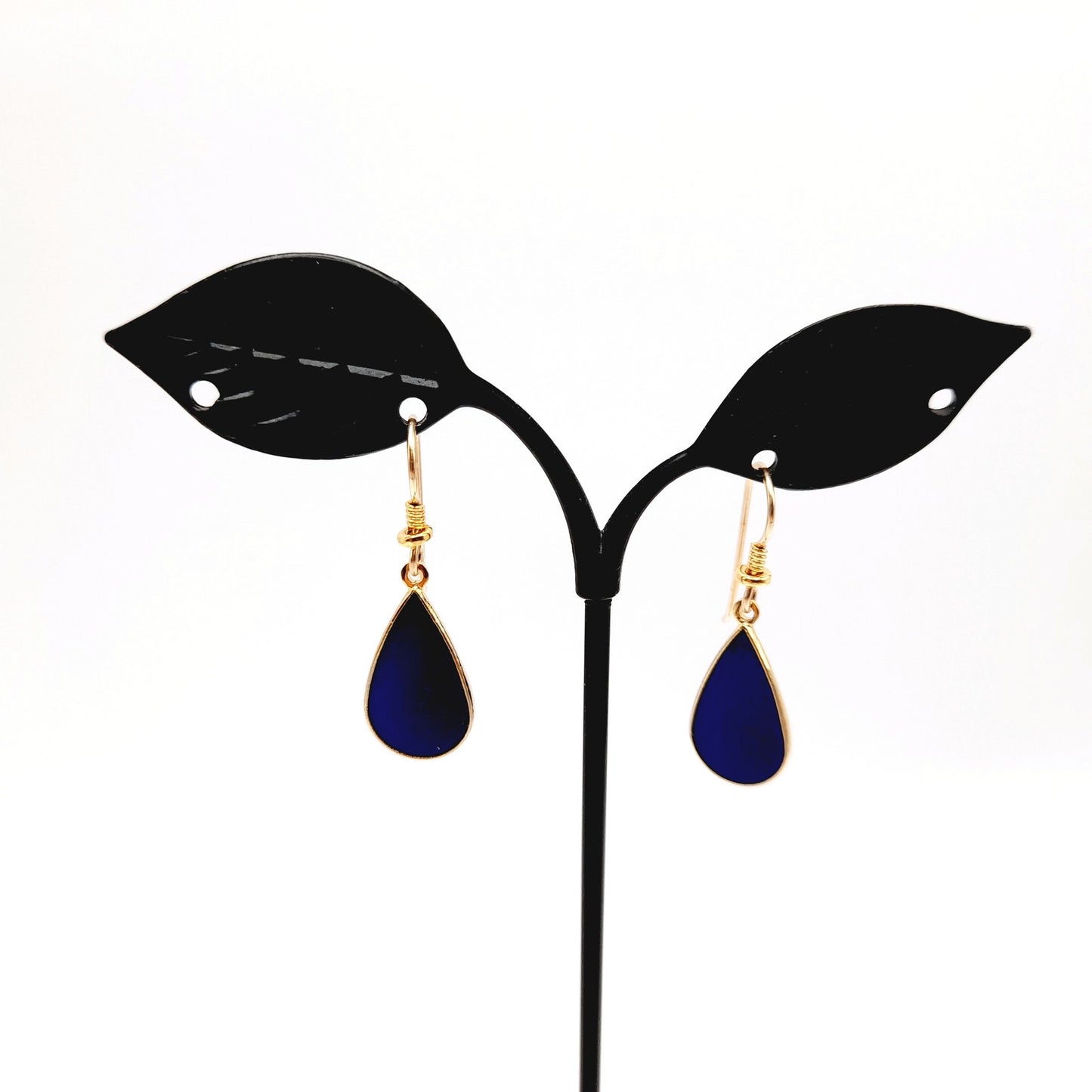 Vintage Laurel Burch "Tear" Blue Enamel Gold Plated Earrings - 1 3/8 Inches