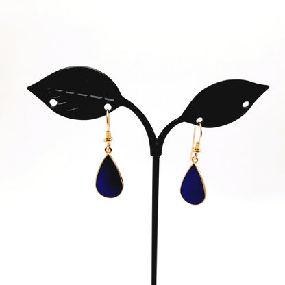 Vintage Laurel Burch "Tear" Blue Enamel Gold Plated Earrings - 1 3/8 Inches