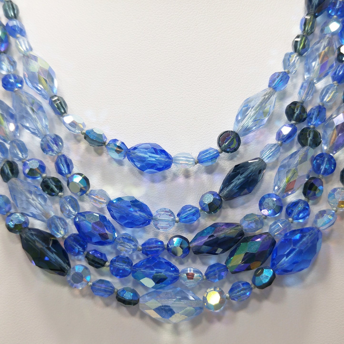 Vogue Blue Crystal Necklace & Earrings Set, Aurora Borealis, 1960s Vintage Jewelry