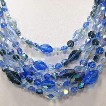 Vogue Blue Crystal Necklace & Earrings Set, Aurora Borealis, 1960s Vintage Jewelry