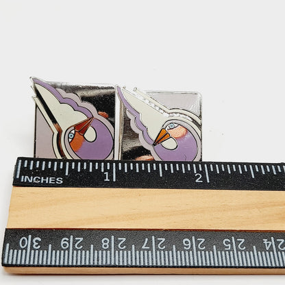 Vintage Laurel Burch "Shabird" Lavender Bird Post Earrings - Rhodium Plated - 1 Inch